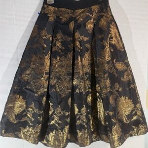 White House Black Market Black and Gold A-Line Skirt